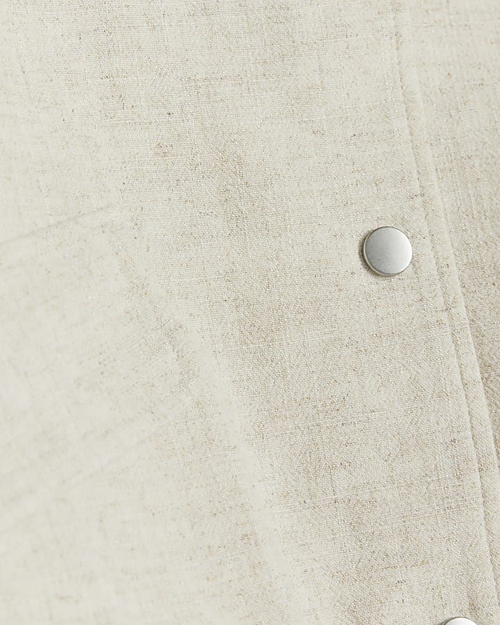 Beige linen blend tailored bomber jacket