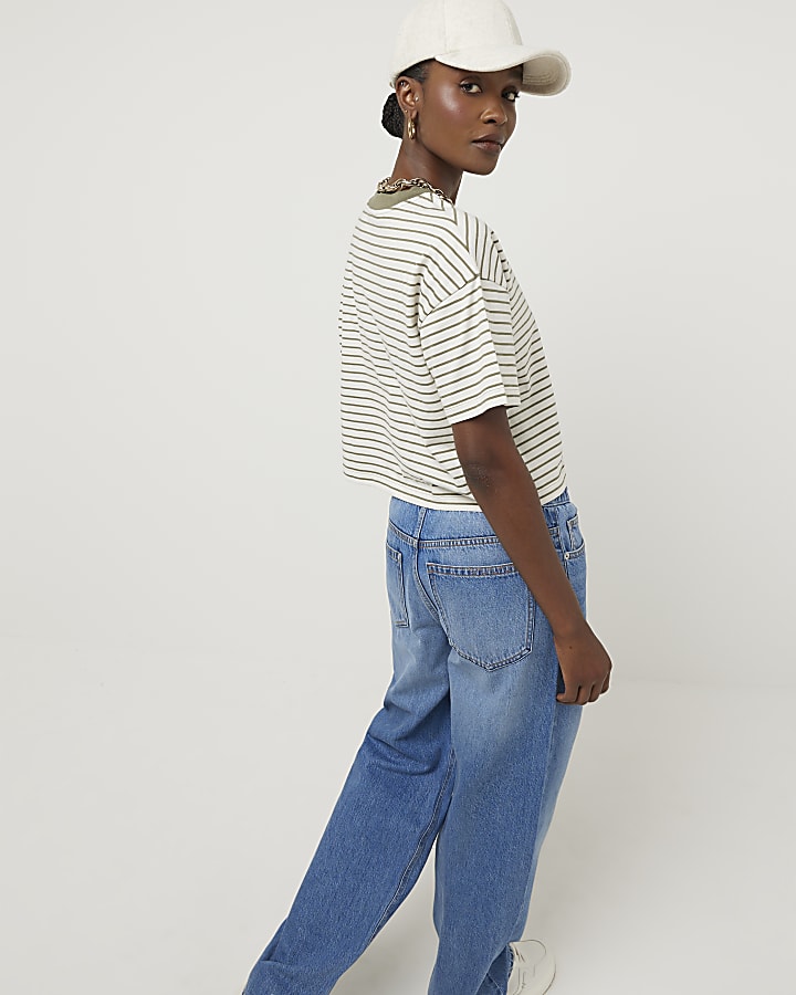 Khaki stripe crop t-shirt