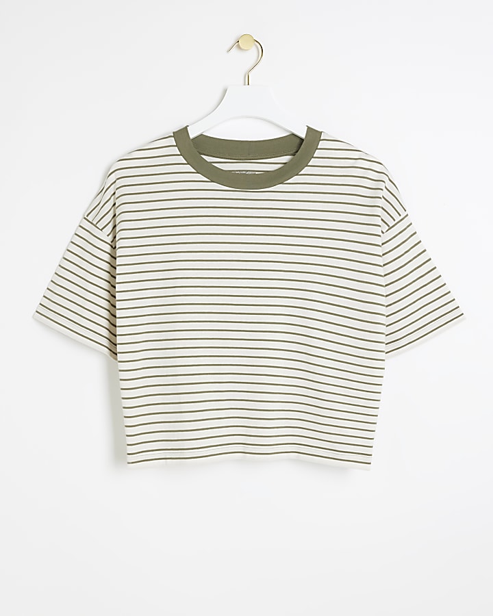 Khaki stripe crop t-shirt