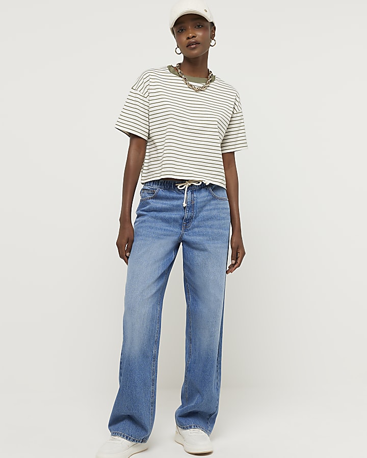 Khaki stripe crop t-shirt