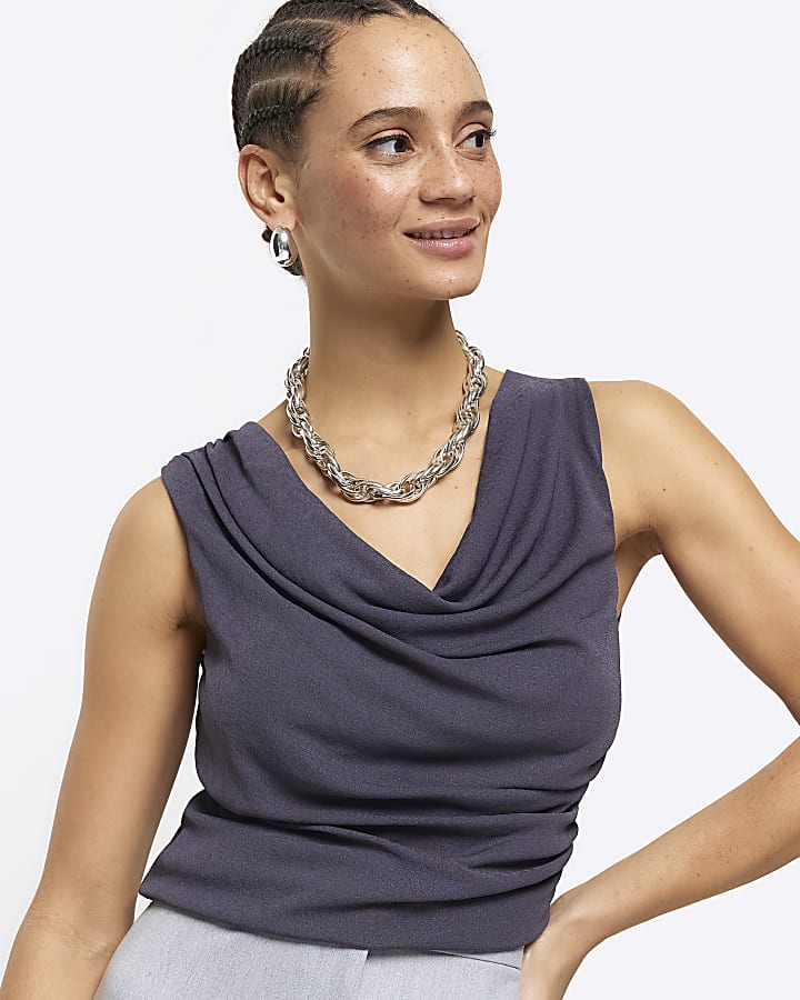 Grey cowl neck tank top