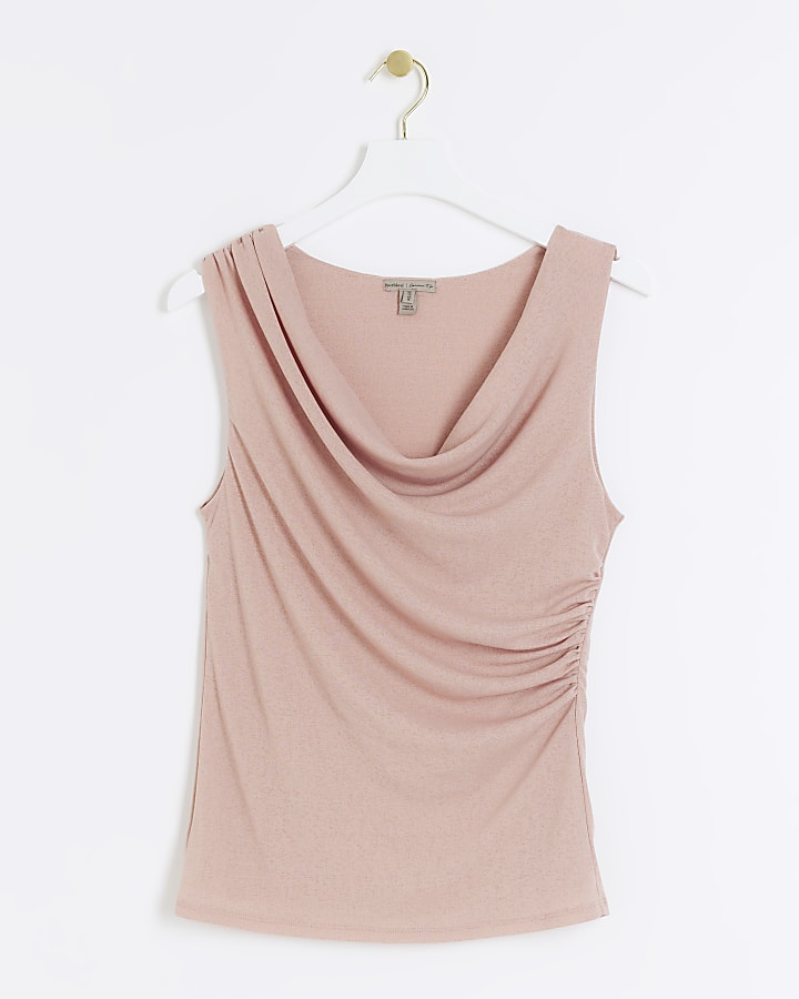 Pink cowl neck tank top
