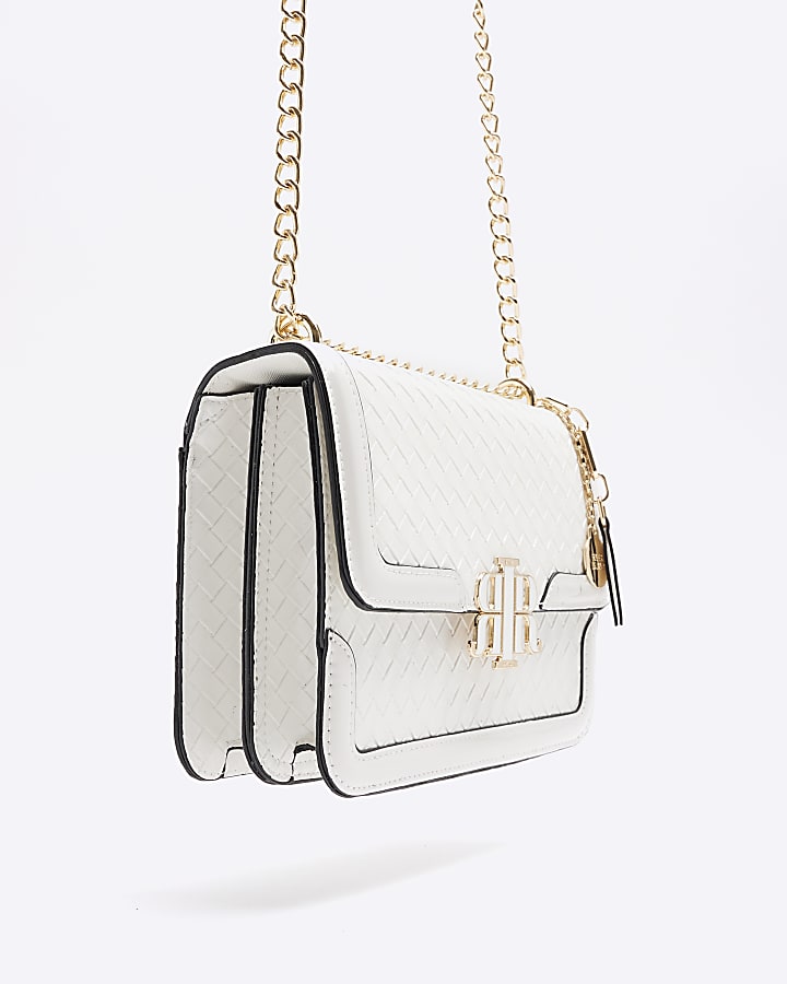 White Embossed Woven Satchel Bag River Island