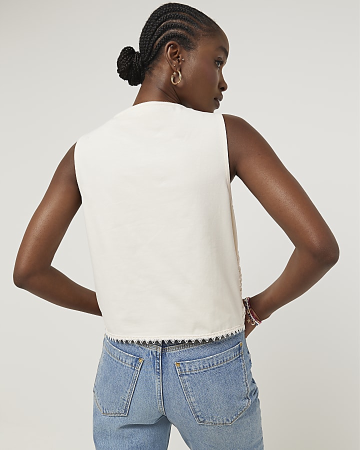Cream Crochet Tie Up Waistcoat
