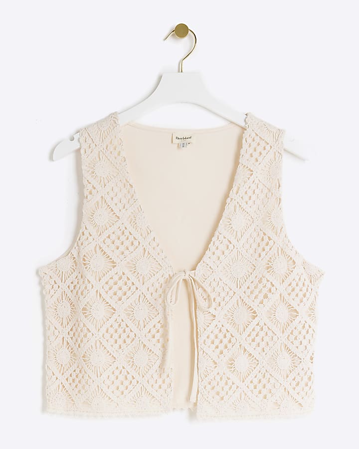 Cream Crochet Tie Up Waistcoat