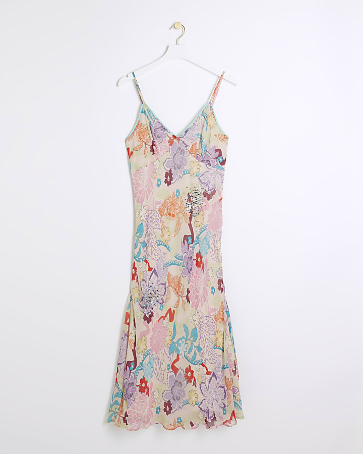 Petite Pink floral sequin slip maxi dress