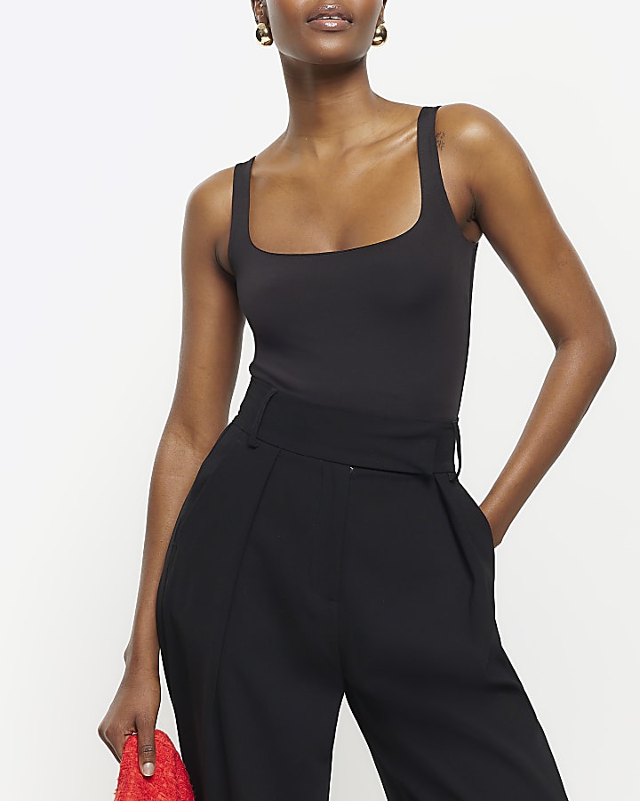 Black square neck bodysuit