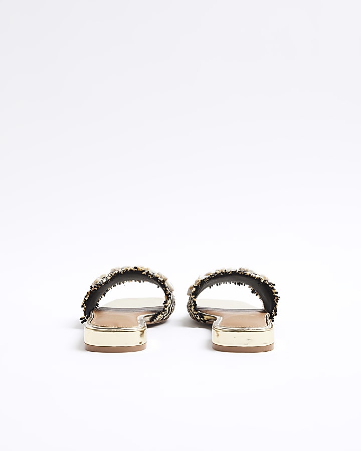 Beige raffia strap mule sandals