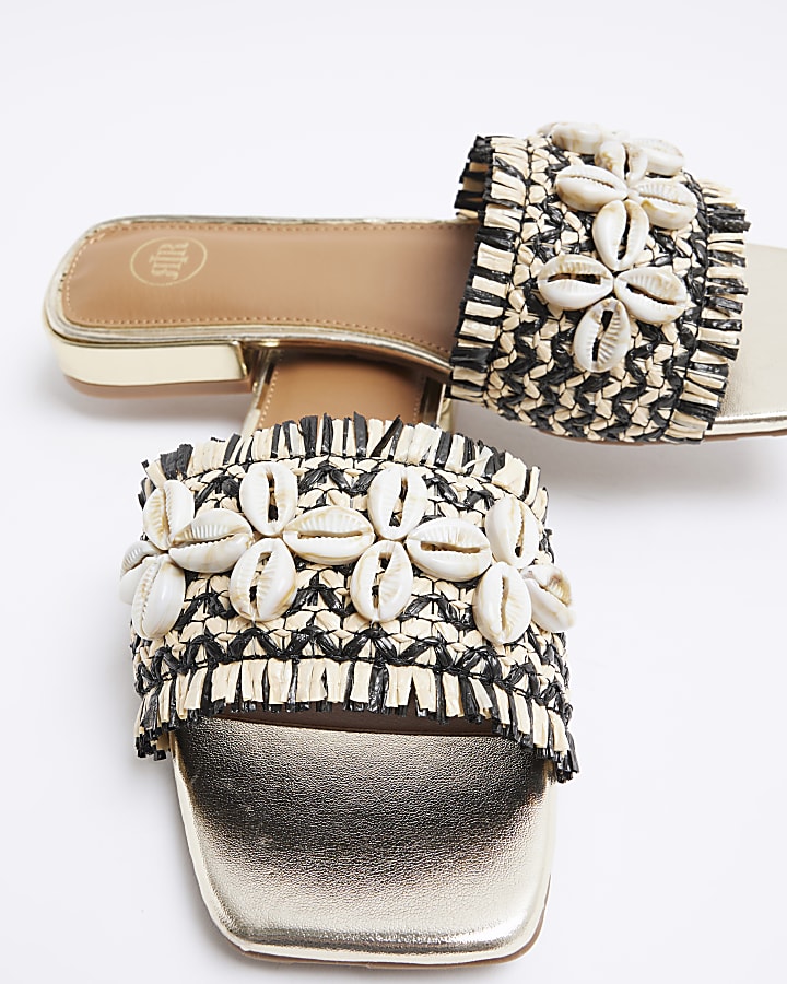Beige raffia strap mule sandals