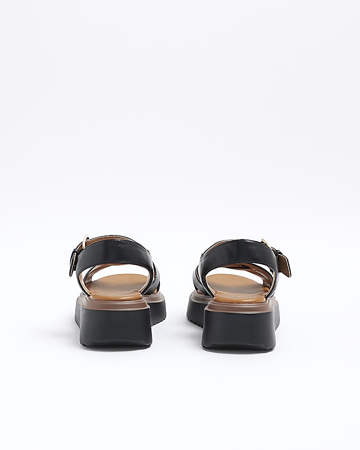 Black cross strap flatform sandals