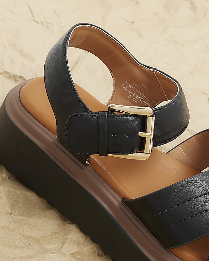 Black cross strap flatform sandals
