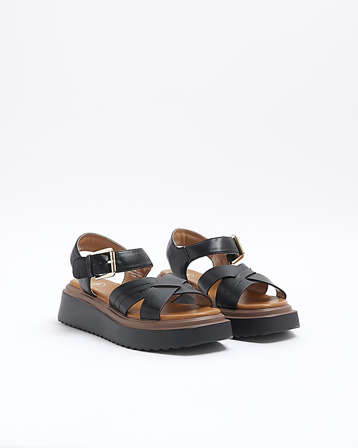 Black cross strap flatform sandals