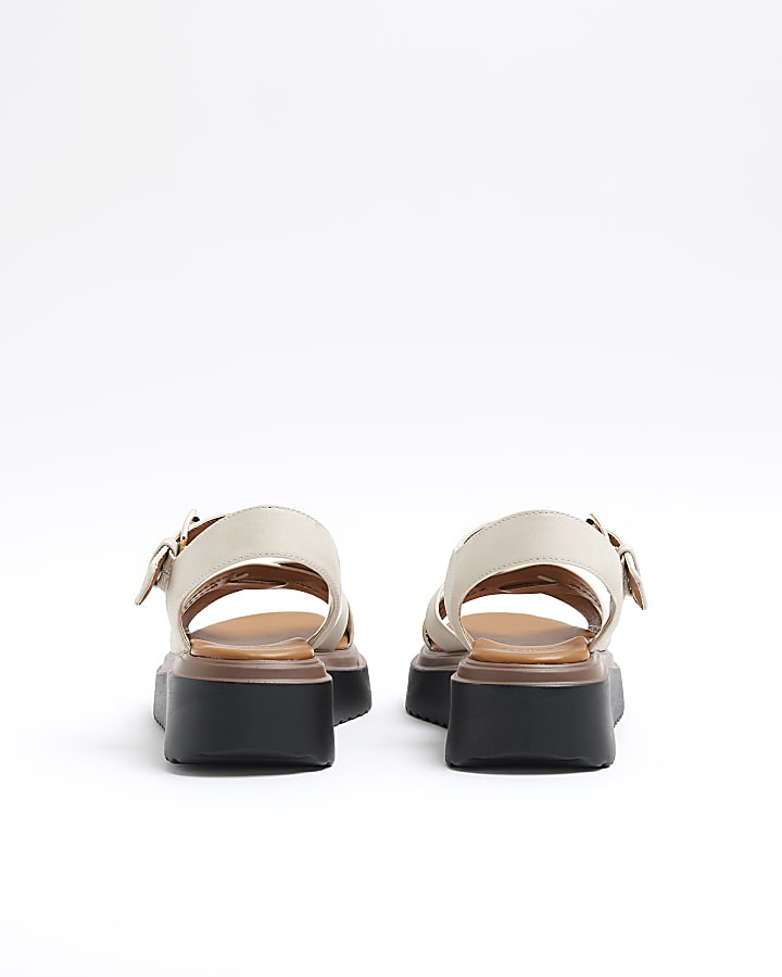 Beige cross strap flatform sandals
