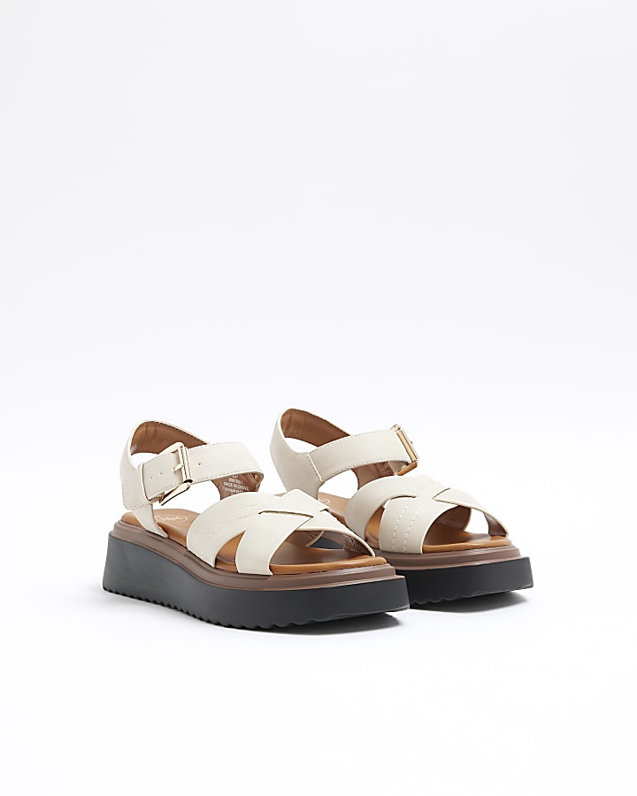 Beige cross strap flatform sandals