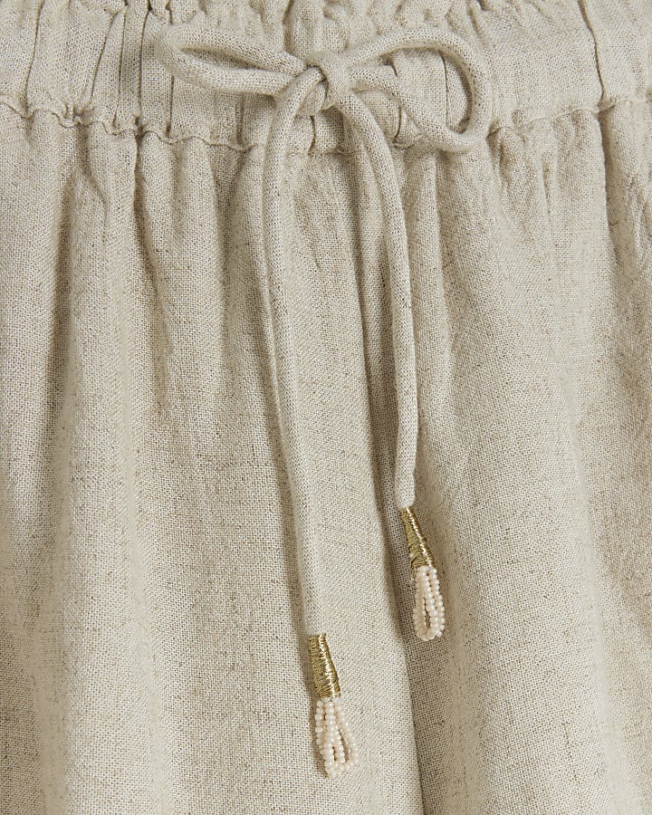 Stone linen blend broderie shorts