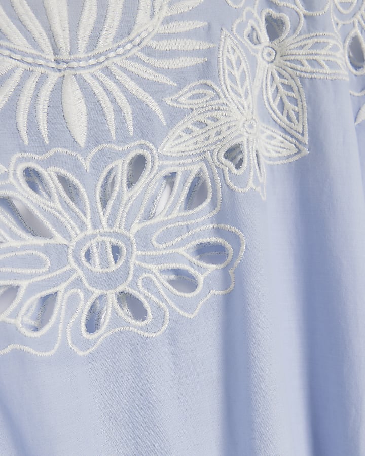 Blue broderie detail swing mini dress