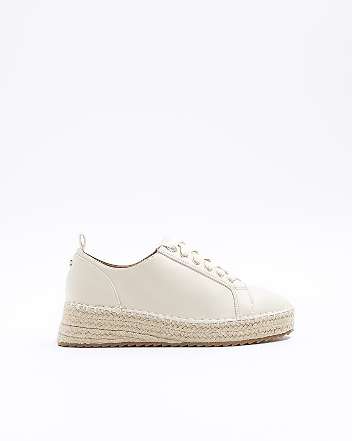 Cream lace up espadrille shoes River Island