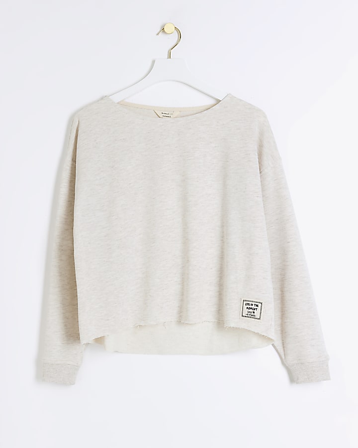 Beige boat neck crop sweatshirt