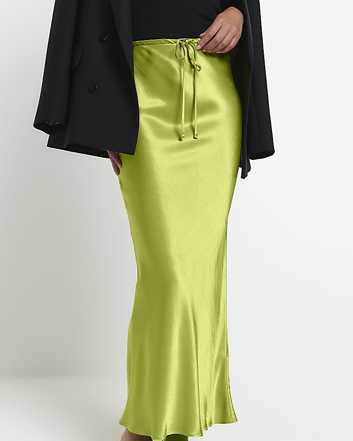 Green tie waist midi skirt