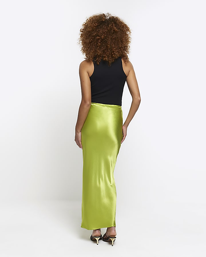 Green tie waist midi skirt