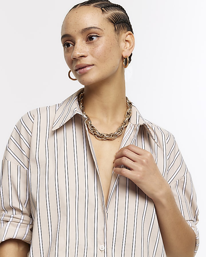 Beige Stripe Long Sleeve Shirt