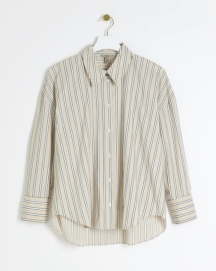 Beige Stripe Long Sleeve Shirt
