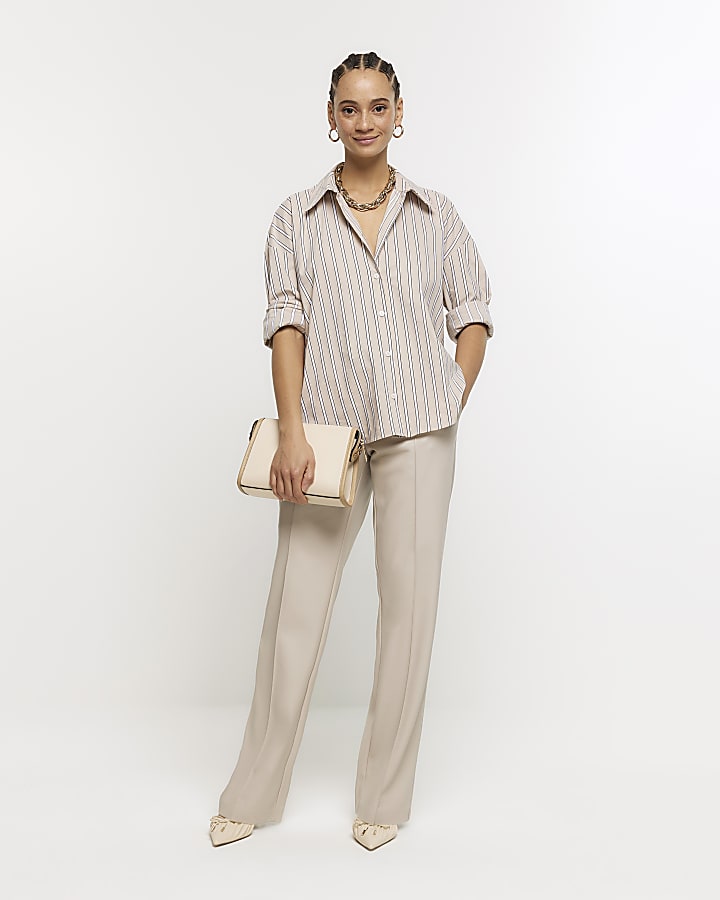 Beige Stripe Long Sleeve Shirt