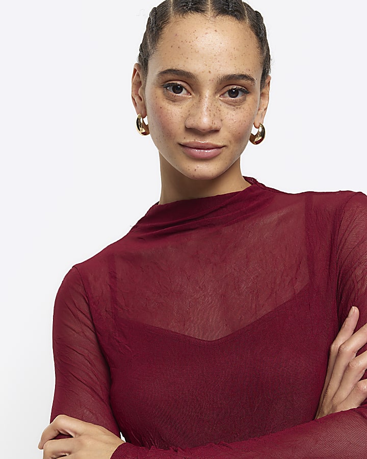 Red mesh bodycon maxi dress