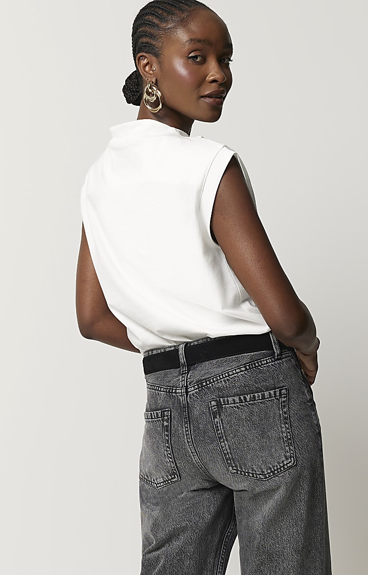 White drape cowl neck top