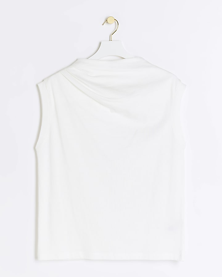 White drape cowl neck top