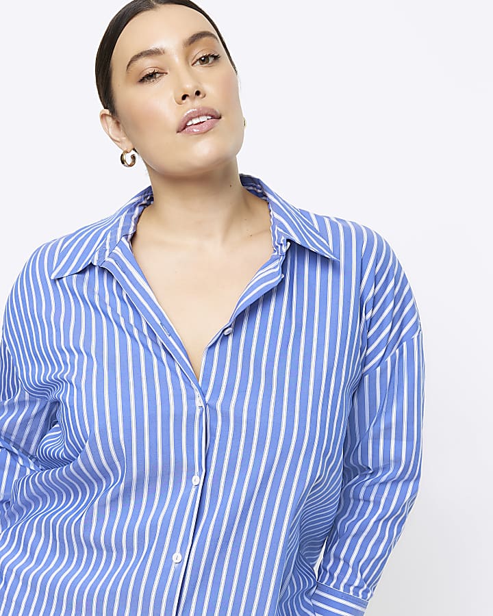 Plus blue stripe long sleeve shirt