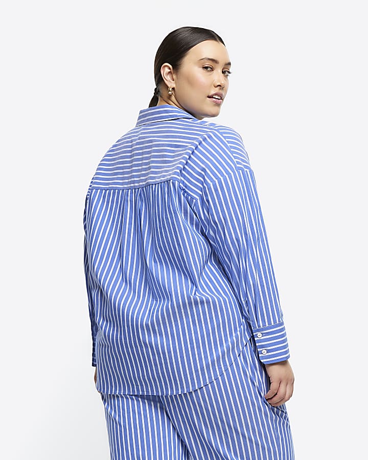 Plus blue stripe long sleeve shirt