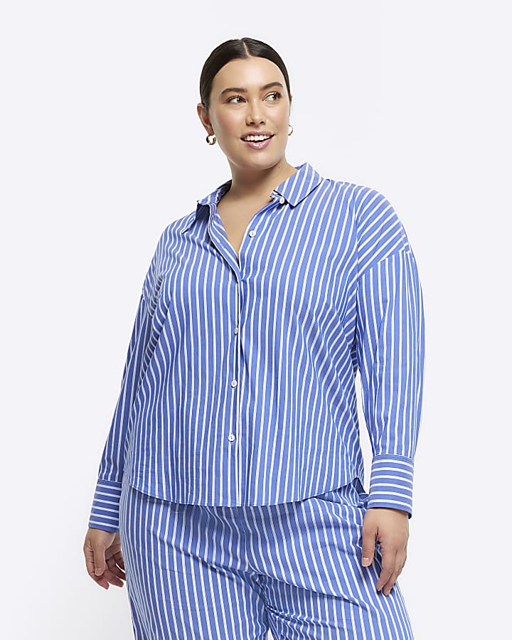 Plus blue stripe long sleeve shirt