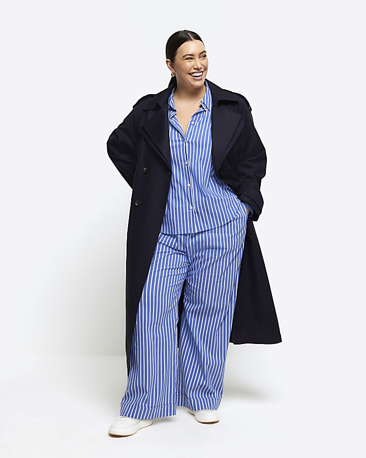 Plus blue stripe long sleeve shirt