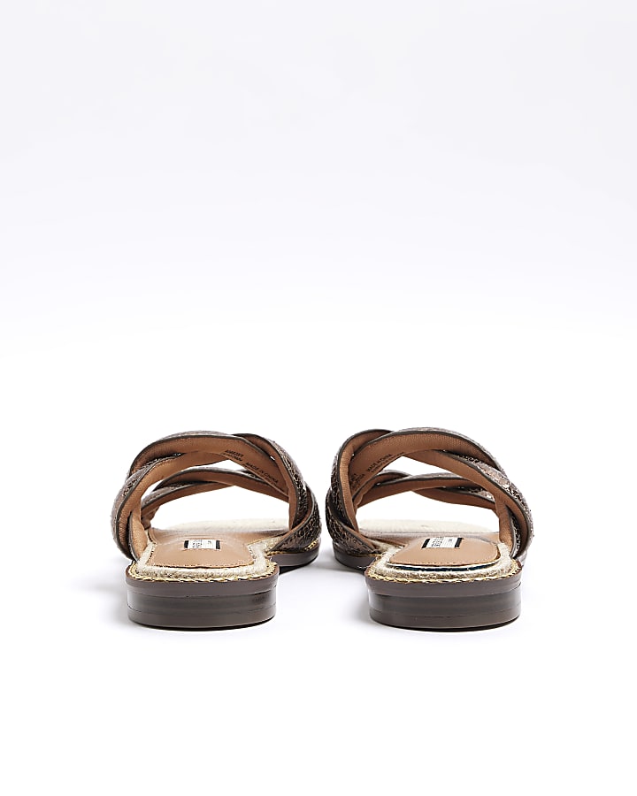 Brown Leather Twisted Mule Sandals