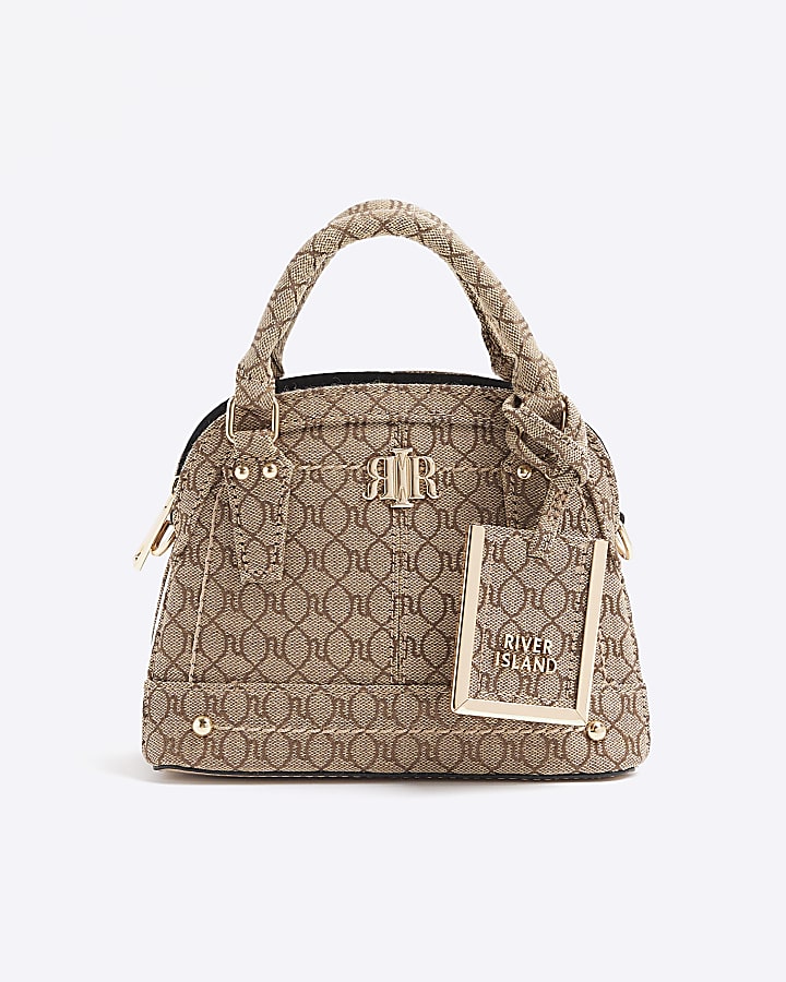 Beige RI monogram mini tote bag