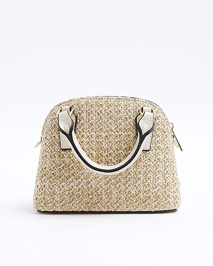 Beige mini raffia bag