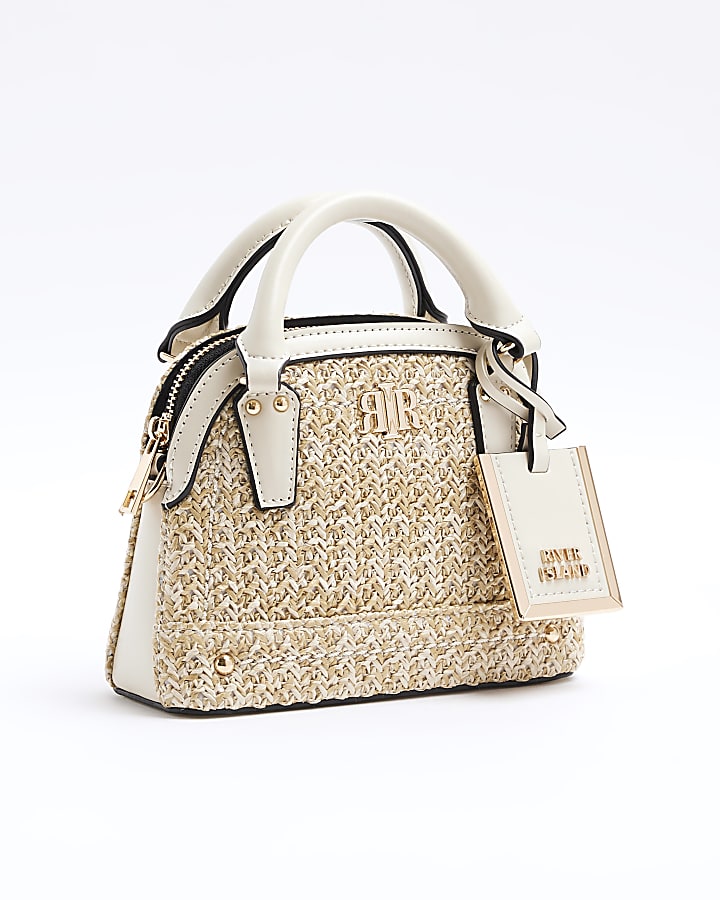 Beige mini raffia bag