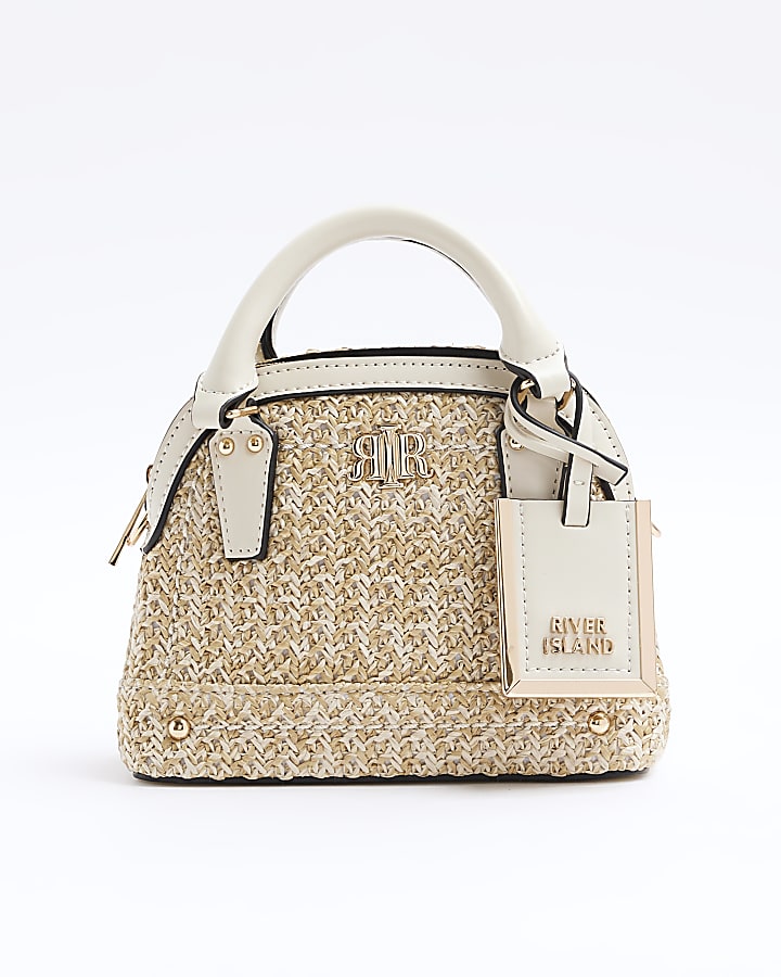 Beige mini raffia bag