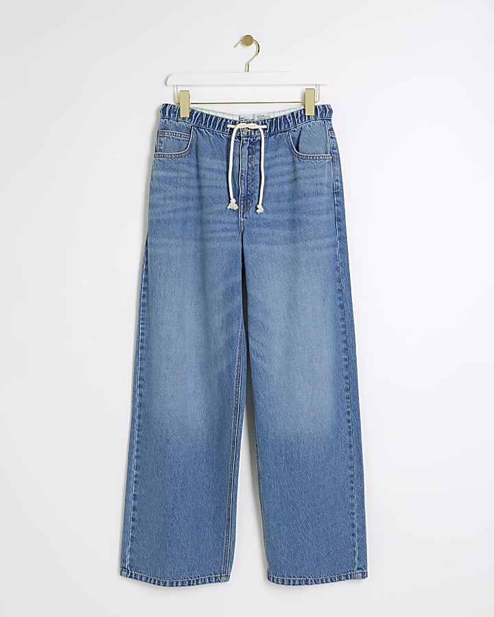 Blue elasticated wide fit jeans