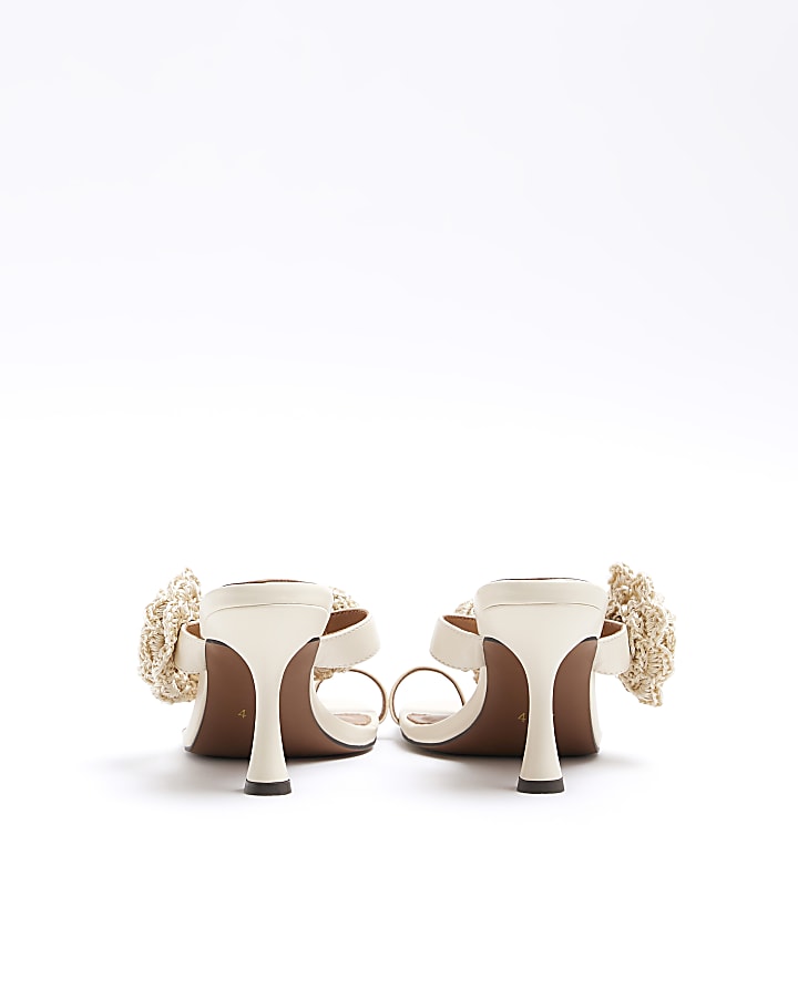 Cream crochet flower strap heeled sandals