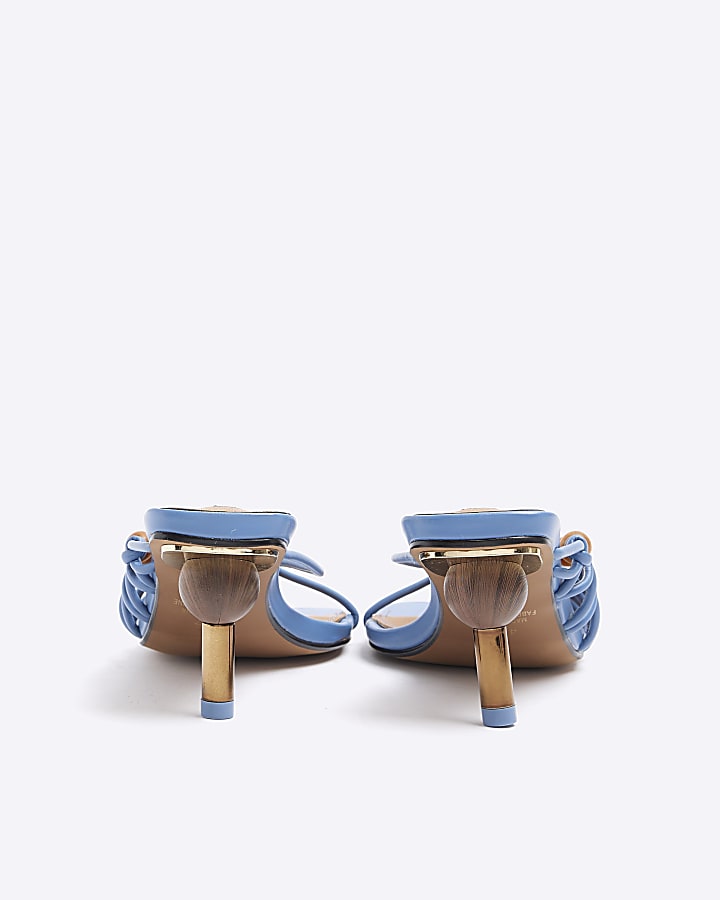 Blue beaded strappy mule heeled sandals