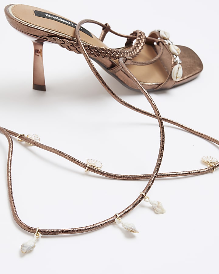 Bronze Shell Detail Lace Up Heeled Sandals