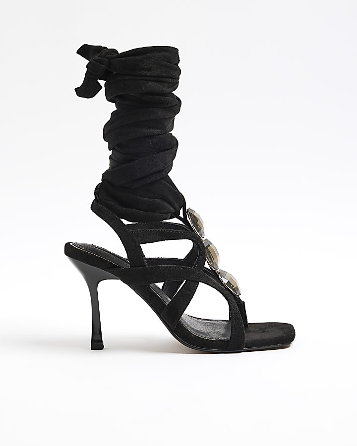 Black ribb shops s lace up heels