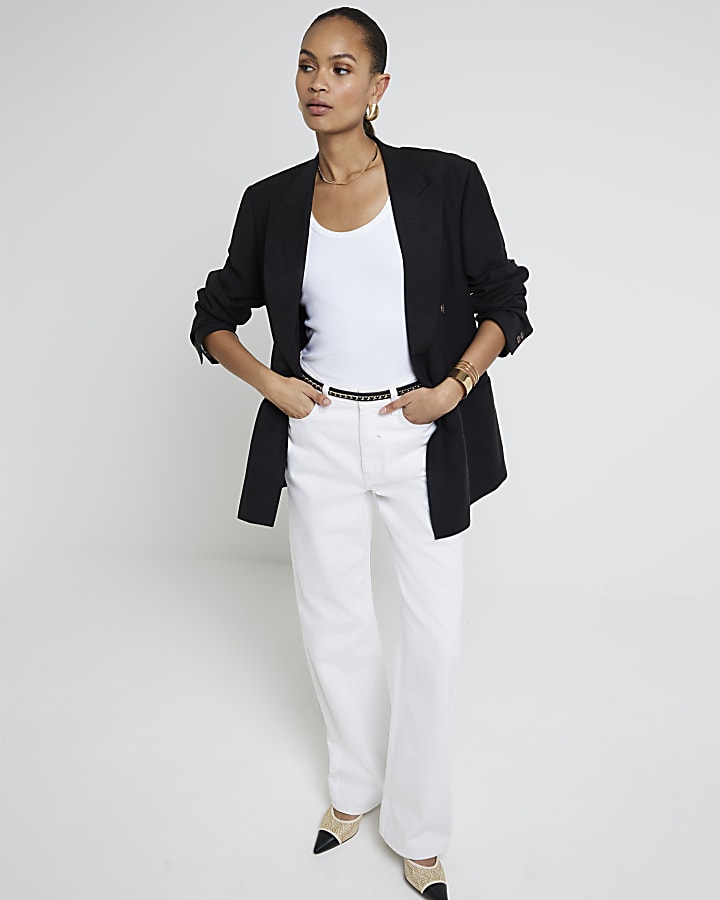 White High Waisted Relaxed Straight Jeans