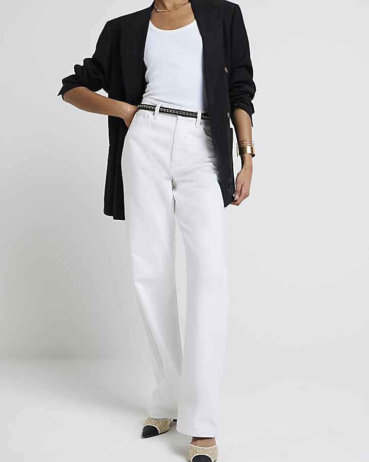 White High Waisted Relaxed Straight Jeans