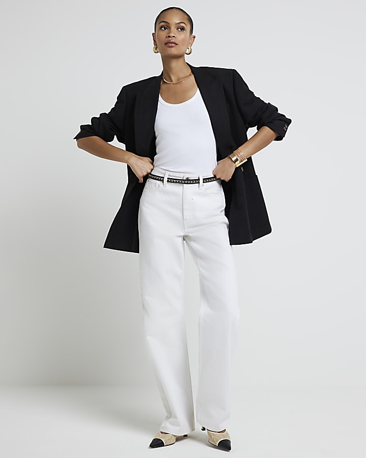 White High Waisted Relaxed Straight Jeans