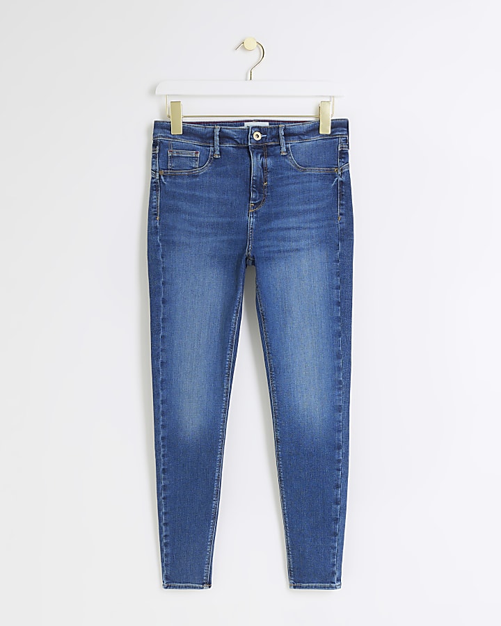 Blue mid rise bum sculpt skinny jeans