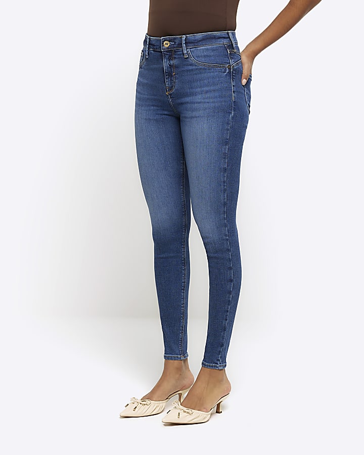 Blue mid rise bum sculpt skinny jeans