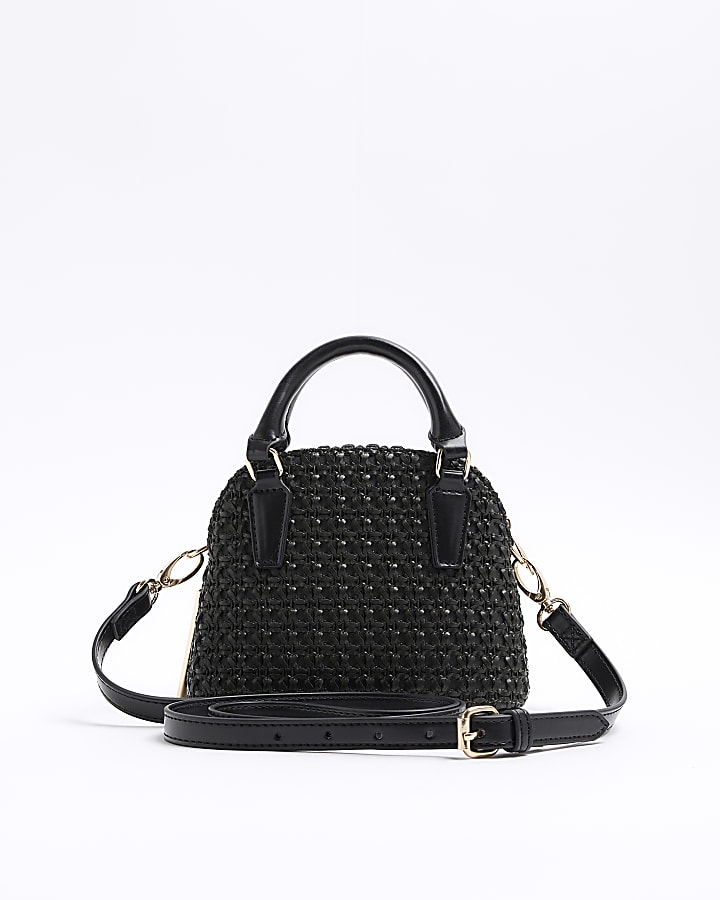 Black raffia mini tote bag